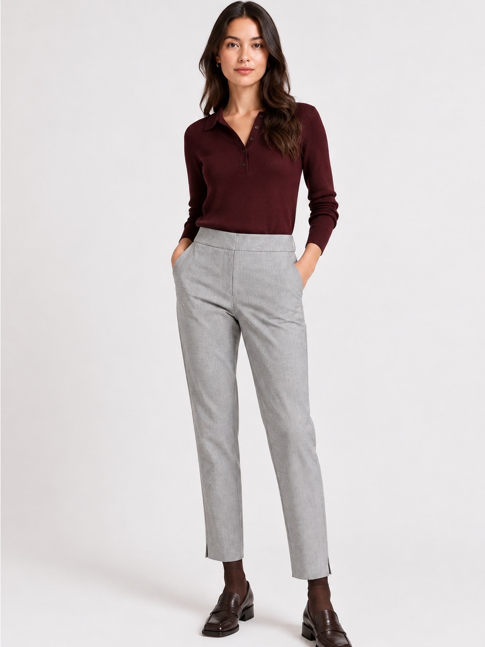Max Mara Textured Grey Slim-Fit
Linen-Cotton Blend Trousers Size 2 US